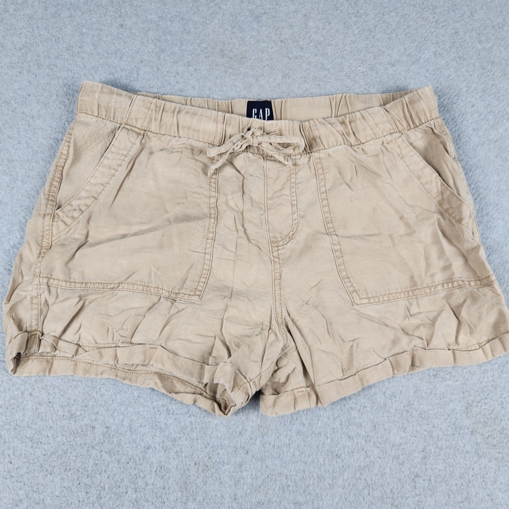 Gap Shorts Womens Medium Tan Khaki Drawstring Waist Relaxed Fit Utility Cuffed